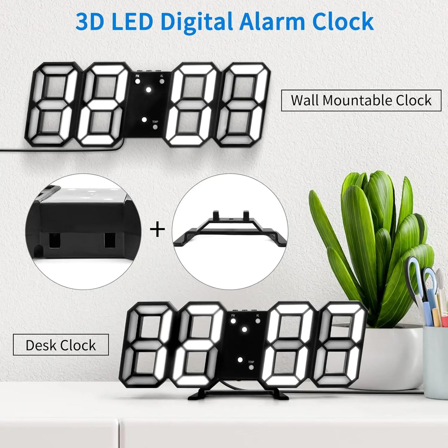 3D LED Digital Clock Luminous Fashion Wall Clock Multifunctional Creative USB Plug in Electronic Clock Home Decoration