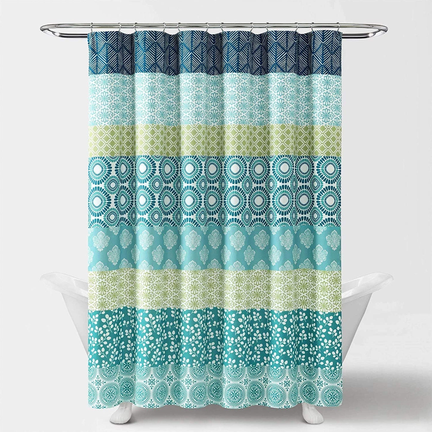 Bohemian Striped Shower Curtain Colorful Bold Design, 72" X 72", Blue and Green