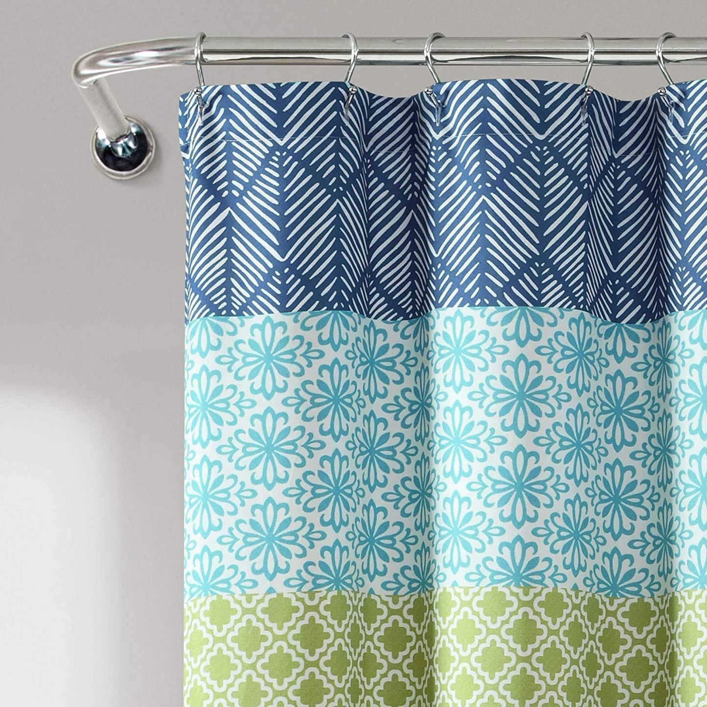 Bohemian Striped Shower Curtain Colorful Bold Design, 72" X 72", Blue and Green