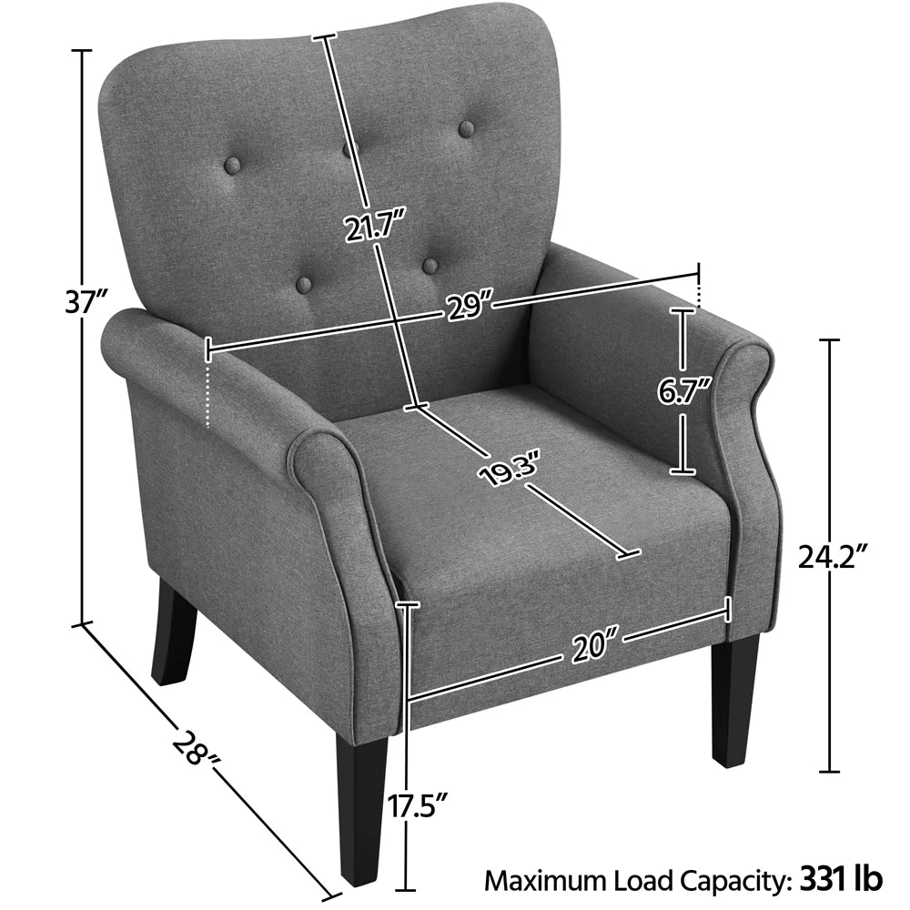 Mid-Century Upholstered Fabric Accent Armchair for Living Room with Wooden Leg, Dark Gray