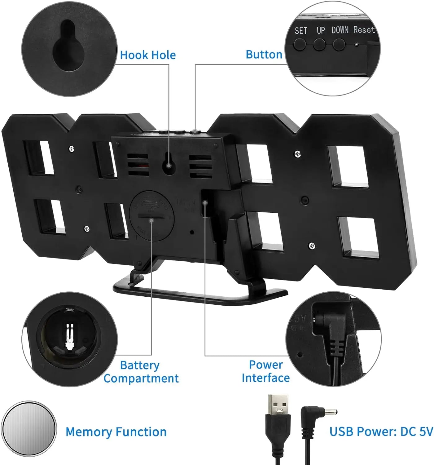3D LED Digital Clock Luminous Fashion Wall Clock Multifunctional Creative USB Plug in Electronic Clock Home Decoration