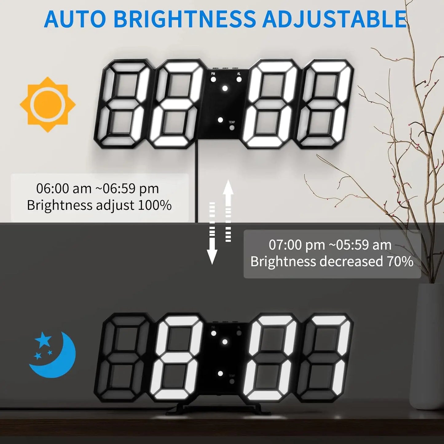 3D LED Digital Clock Luminous Fashion Wall Clock Multifunctional Creative USB Plug in Electronic Clock Home Decoration
