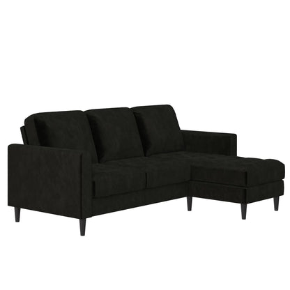 Cosmoliving Strummer Reversible Sectional Sofa Couch, Black Velvet