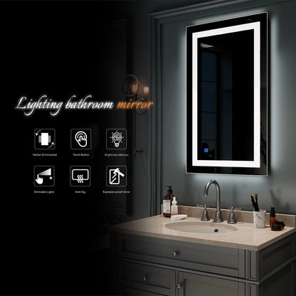 Wall Mounted Lighted Vanity Mirror LED Bathroom Mirror anti Fog and IP67 Waterproof, Rectangle 40"X24" Silver