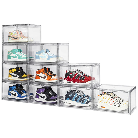 Shoe Storage - 3 Pack Plastic Shoe Storage Boxes - Clear Shoe Storage Boxes Stackable - Magnetic Side Opening Shoe Storage Organizer - Space-Saving Stackable Shoe Boxes - Clear