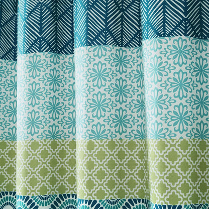 Bohemian Striped Shower Curtain Colorful Bold Design, 72" X 72", Blue and Green