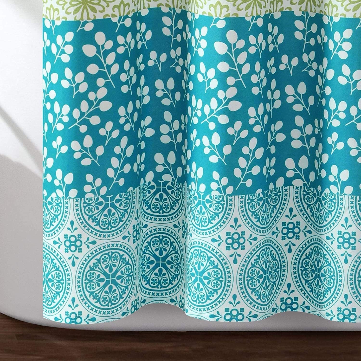 Bohemian Striped Shower Curtain Colorful Bold Design, 72" X 72", Blue and Green