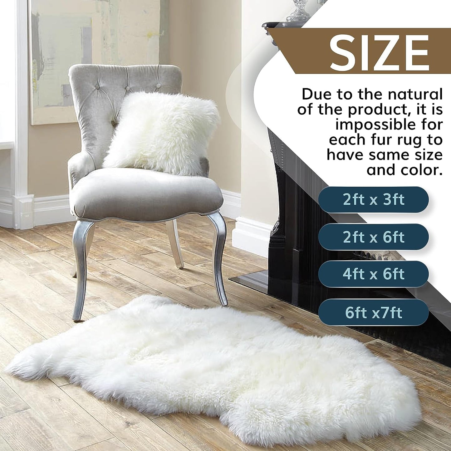 Genuine New Zealand Sheepskin Rug, Luxuxry Fur Rug for Bedroom, Fluffy Rug for Living Room (Single Pelt, Natural)