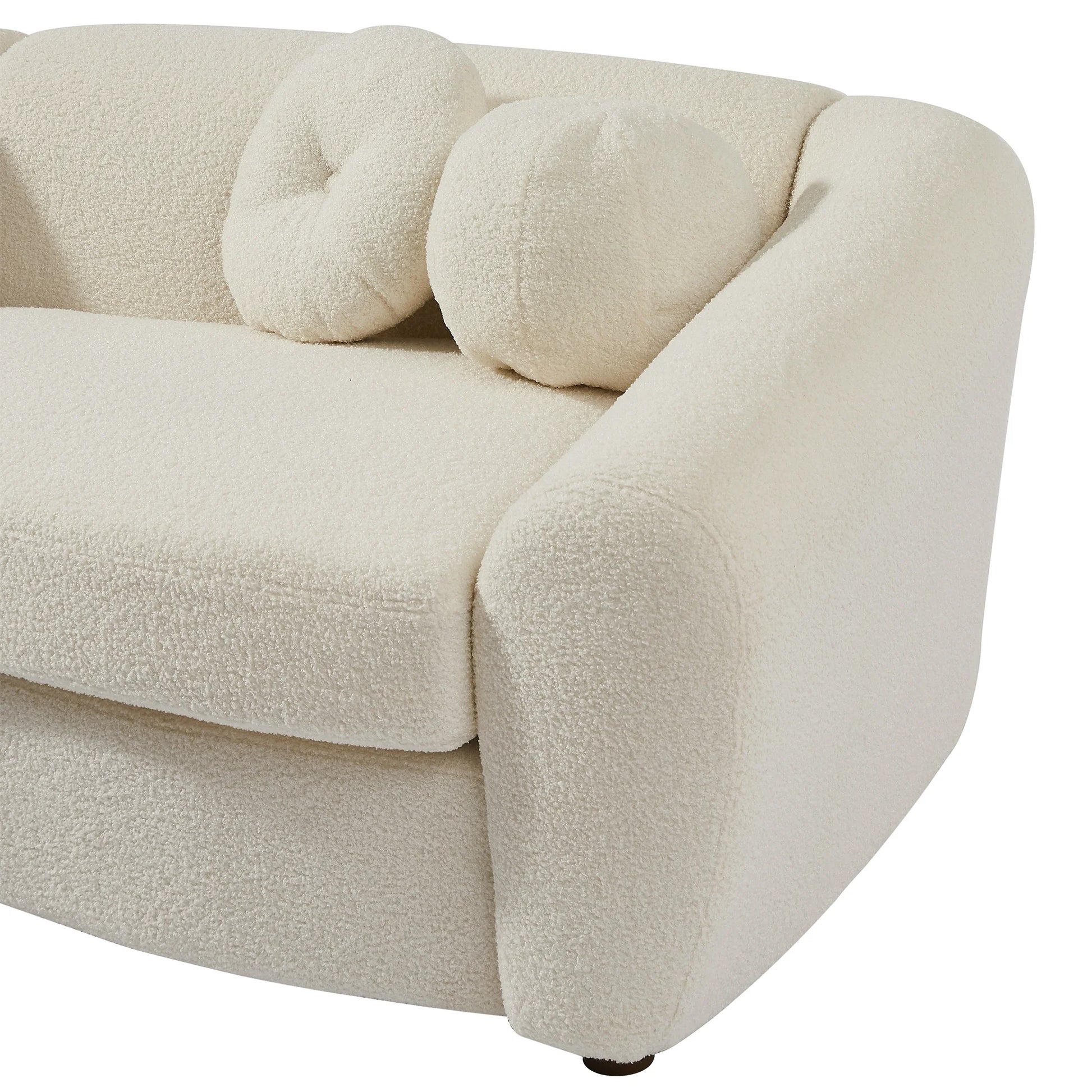 87" Loveseat Curved Sofa with 5 Pillows, Upholstered Teddy Fabric Couch for Living Room, Beige