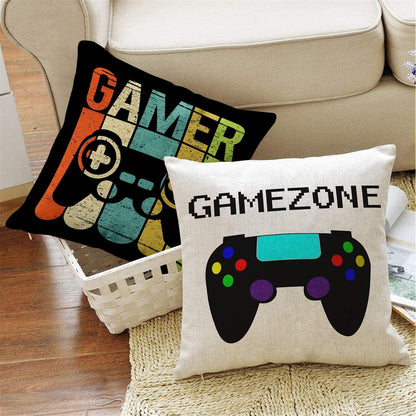 Gamer Game Controller Set of 4 Linen Square Throw Pillow Video Games Case Cushion Cover for Playroom Office Bed Sofa Decor 18"X 18"