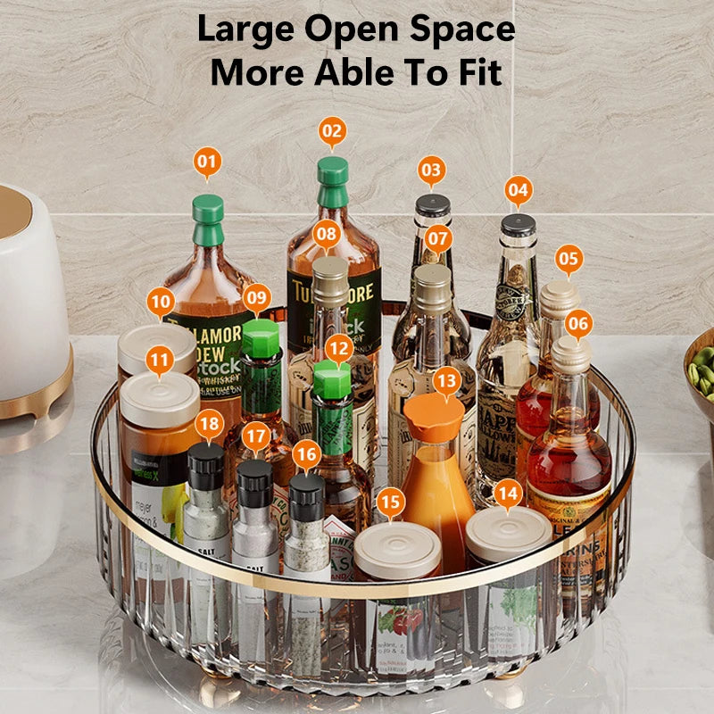 360 Rotating Tray Spice Rack Pantry Cabinet Turntable with Base Storage Bin Kitchen Organizer for Seasoning Cosmetic Storage Box