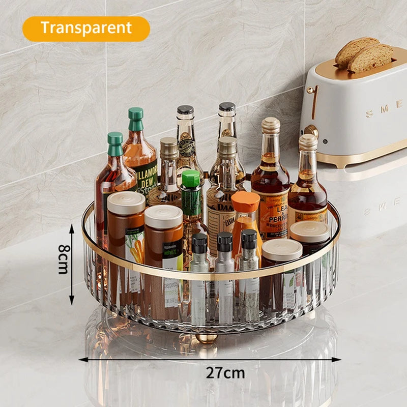 360 Rotating Tray Spice Rack Pantry Cabinet Turntable with Base Storage Bin Kitchen Organizer for Seasoning Cosmetic Storage Box