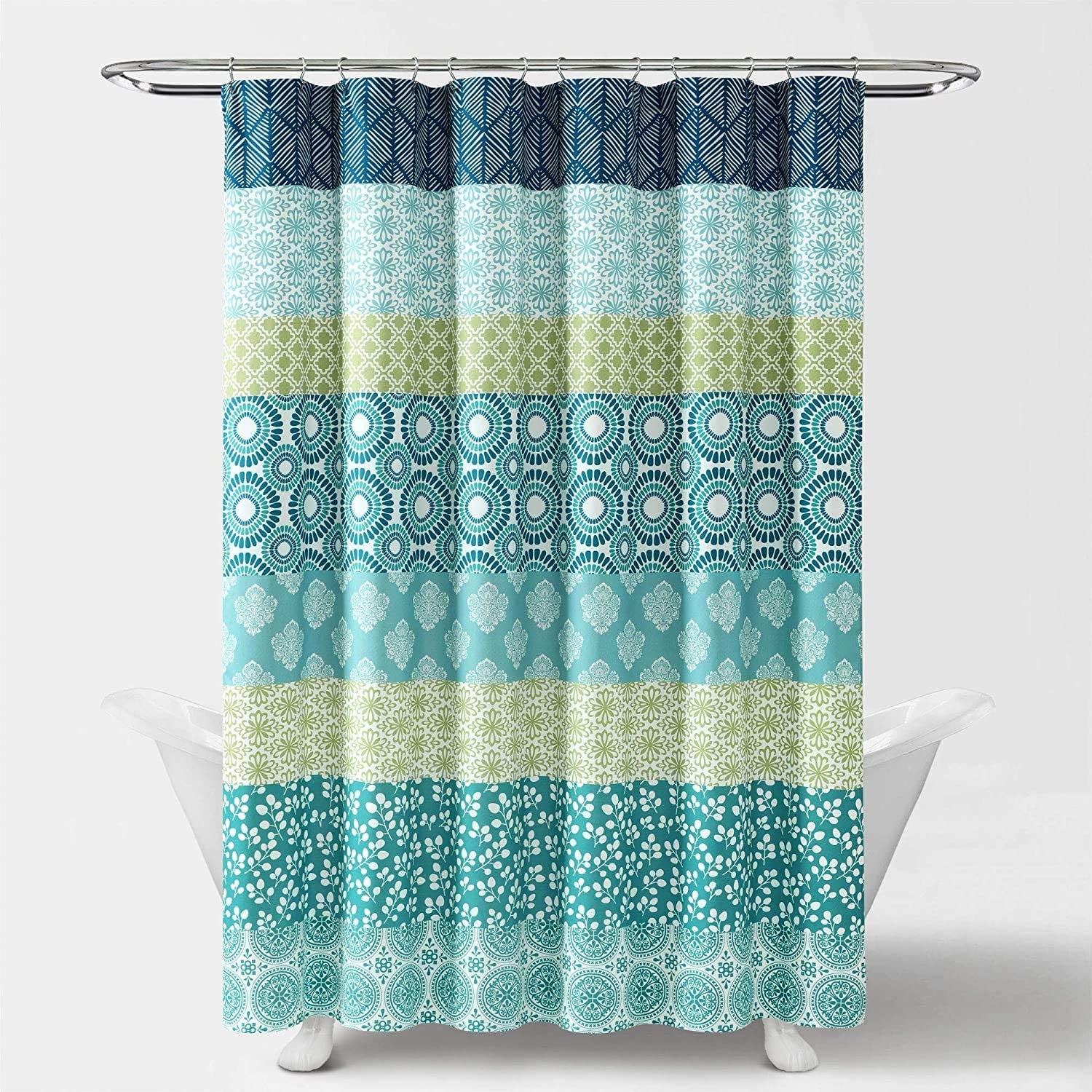 Bohemian Striped Shower Curtain Colorful Bold Design, 72" X 72", Blue and Green