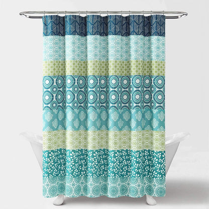 Bohemian Striped Shower Curtain Colorful Bold Design, 72" X 72", Blue and Green