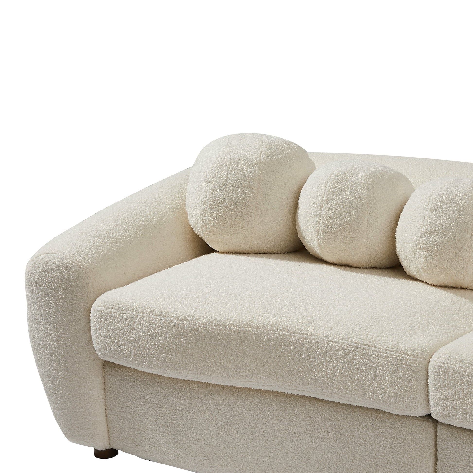 87" Loveseat Curved Sofa with 5 Pillows, Upholstered Teddy Fabric Couch for Living Room, Beige