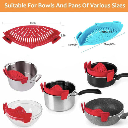 2 Pcs Clip on Strainer, Pot Strainer for Pasta Meat Vegetables Fruit, Silicone Strainer - Fit All Pots and Bowls.