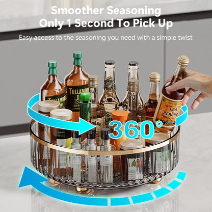 360 Rotating Tray Spice Rack Pantry Cabinet Turntable with Base Storage Bin Kitchen Organizer for Seasoning Cosmetic Storage Box