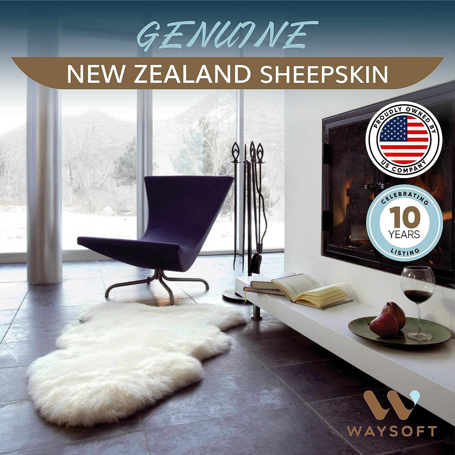 Genuine New Zealand Sheepskin Rug, Luxuxry Fur Rug for Bedroom, Fluffy Rug for Living Room (Single Pelt, Natural)