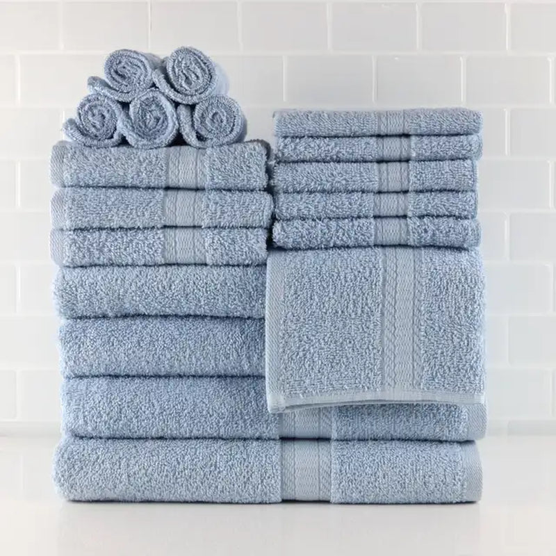 Solid 6/10/18-Piece Bath Towel Set, Cotton Textured Bathroom Towel Sets, Hand and Washecloth Set