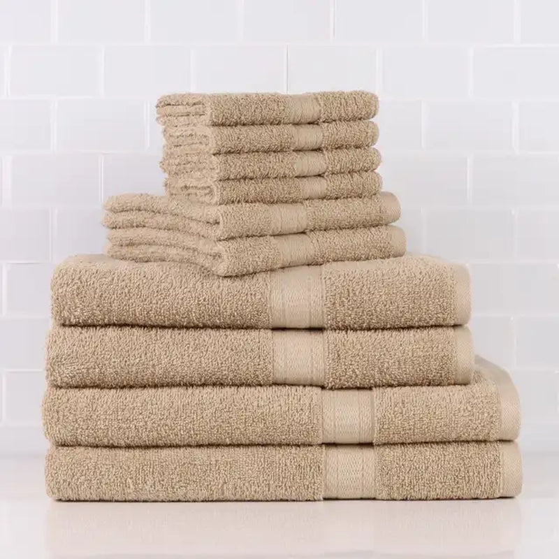 Solid 6/10/18-Piece Bath Towel Set, Cotton Textured Bathroom Towel Sets, Hand and Washecloth Set