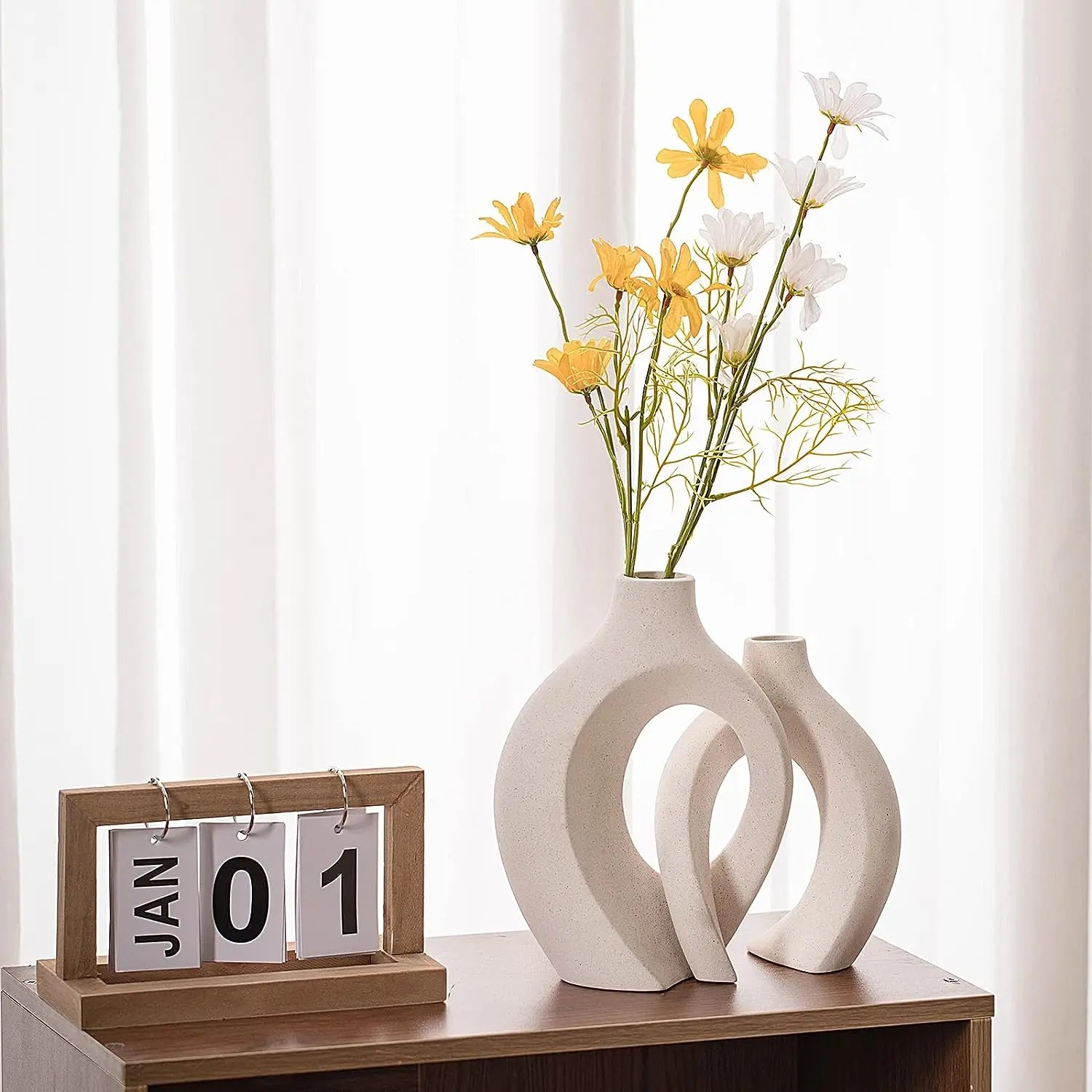 Witte keramische vazen set in Boheemse stijl - Perfect voor het Witte keramische vazen set in Boheemse stijl - Perfect voor het