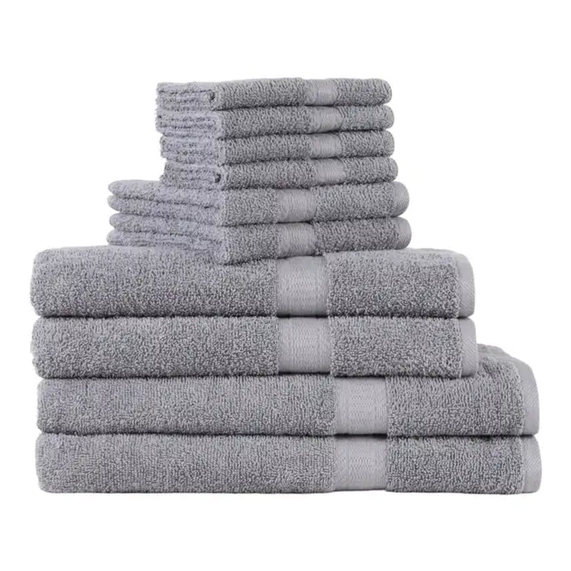 Solid 6/10/18-Piece Bath Towel Set, Cotton Textured Bathroom Towel Sets, Hand and Washecloth Set