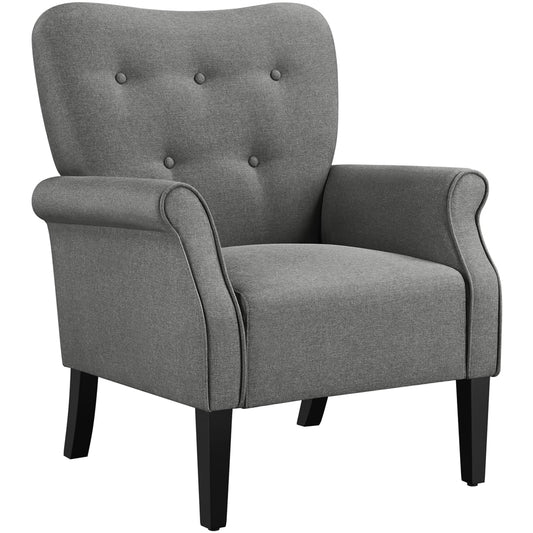 Mid-Century Upholstered Fabric Accent Armchair for Living Room with Wooden Leg, Dark Gray