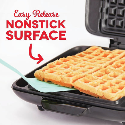 Deluxe No-Drip Belgian Waffle Iron Maker Machine 1200W + Hash Browns, or Any Breakfast, Lunch, & Snacks with Easy Clean, Non-Stick + Mess Free Sides, Red