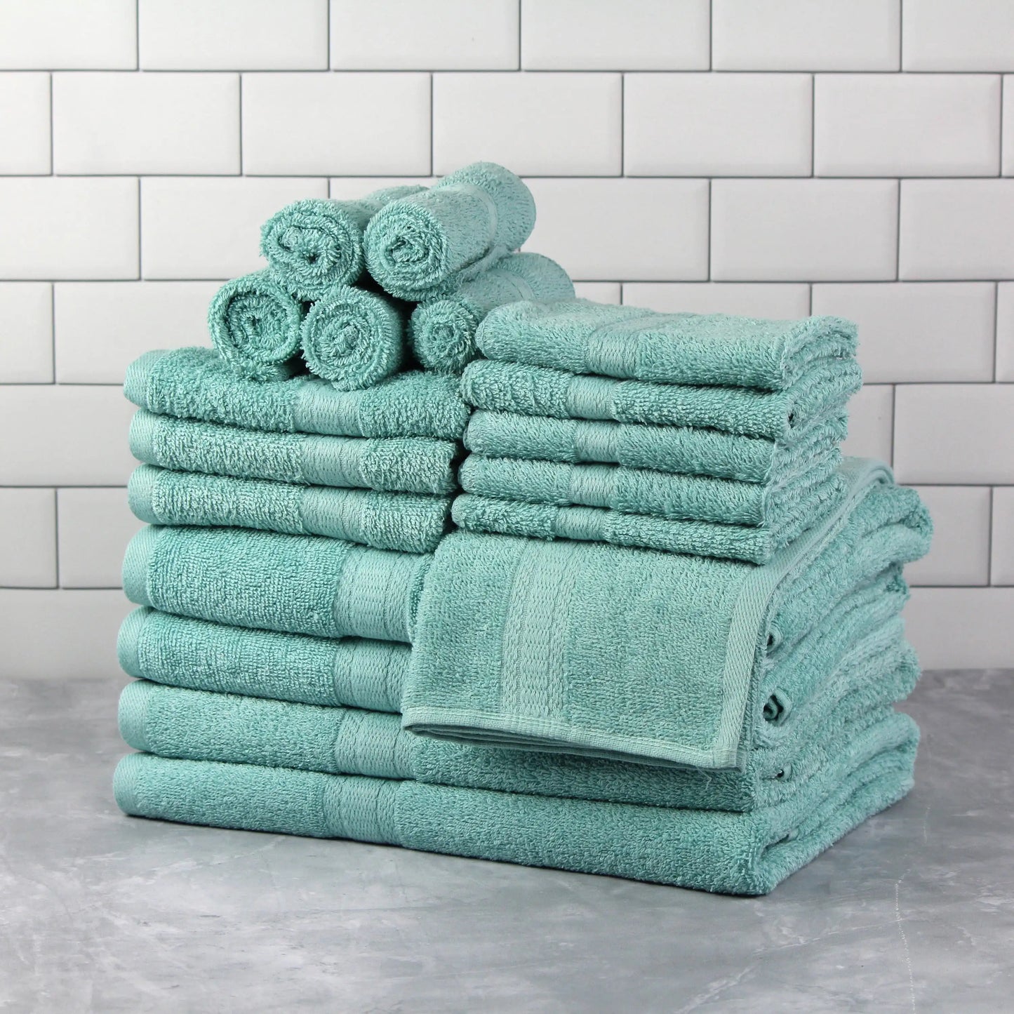 Solid 6/10/18-Piece Bath Towel Set, Cotton Textured Bathroom Towel Sets, Hand and Washecloth Set