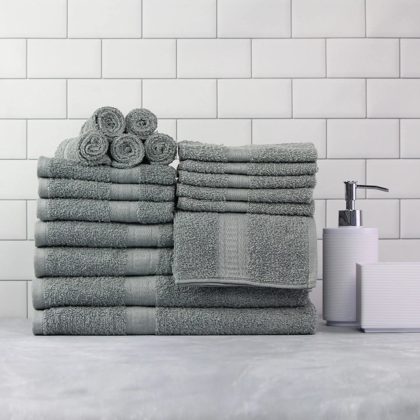 Solid 6/10/18-Piece Bath Towel Set, Cotton Textured Bathroom Towel Sets, Hand and Washecloth Set