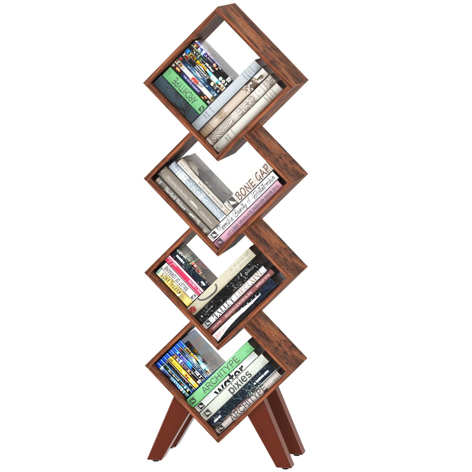 Bookshelf, Wood Small Bookcase 4-Tier Book Shelf, Tall Bookcases Book Organizer, Modern Bookshelves Floor Standing for Cds/Books in Small Spaces, Living Room, Home Office, Bedroom