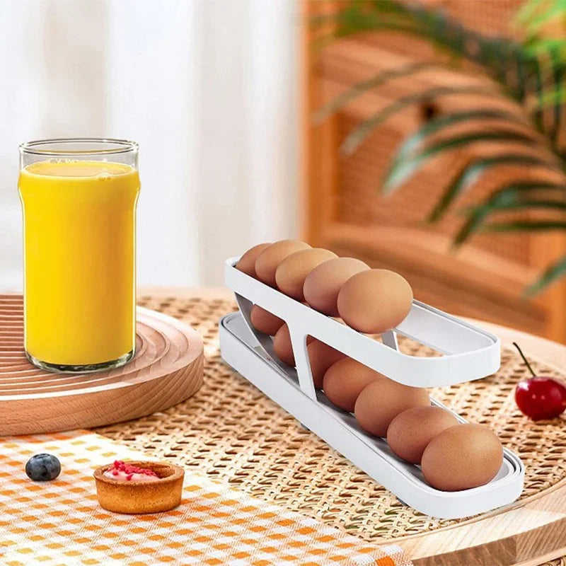 Automatic Scrolling Egg Rack Egg Storage Box Container Organizer Fridge Eggs Dispenser Refrigerator Egg Holder Kitchen Accessory