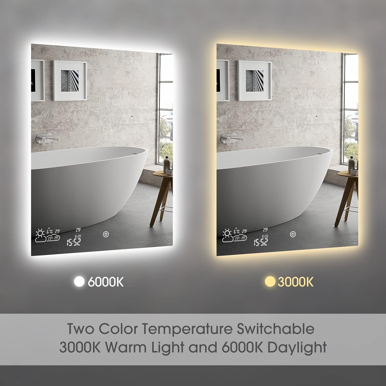 24” X 32” Smart Bathroom Mirror with Bluetooth Wi-Fi Enabled Weather Display, Fog Free, LED Light Vanity Mirror Backlit Frameless Lighted Touch Sensor Makeup for Wall - Vertically Hang Only