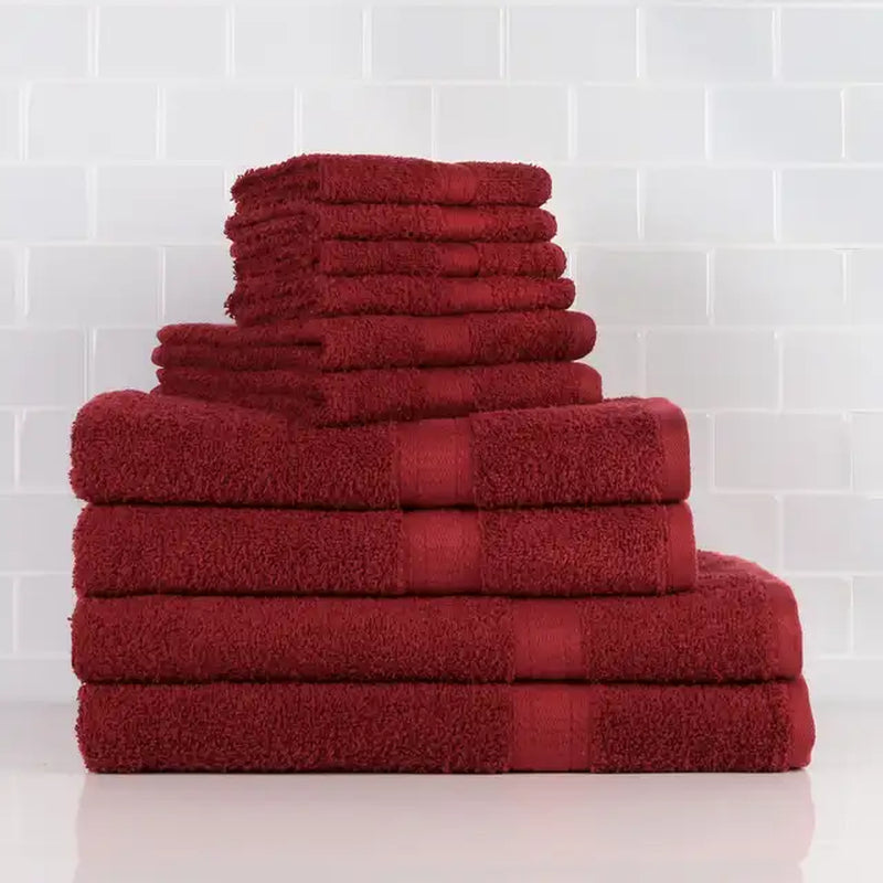 Solid 6/10/18-Piece Bath Towel Set, Cotton Textured Bathroom Towel Sets, Hand and Washecloth Set