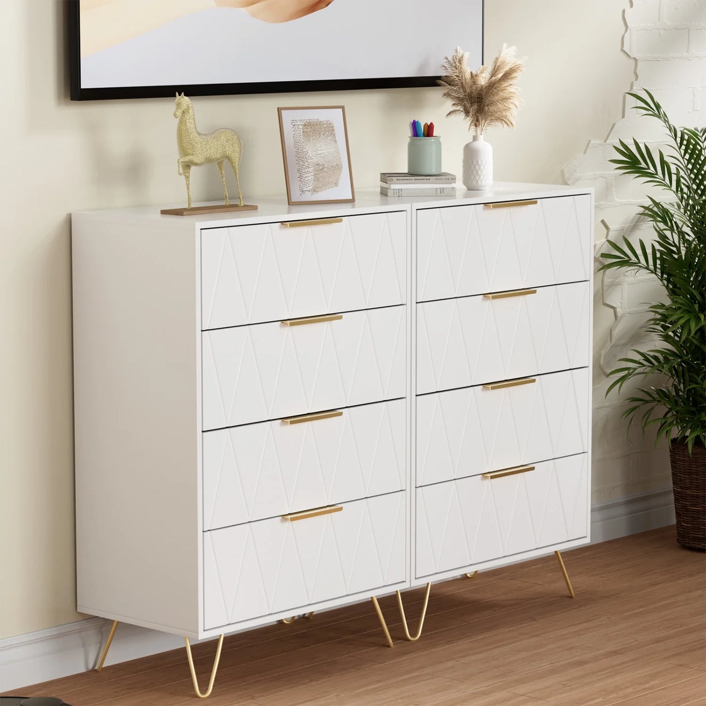 4 Drawer Dresser for Bedroom, Wood White Dresser with Wide Drawers and Metal Handles,Modern Dresser Chest for Bedroom,Living Room,Entryway