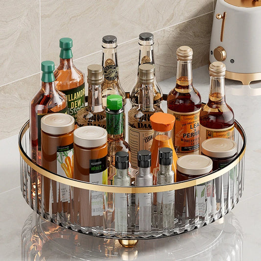 360 Rotating Tray Spice Rack Pantry Cabinet Turntable with Base Storage Bin Kitchen Organizer for Seasoning Cosmetic Storage Box