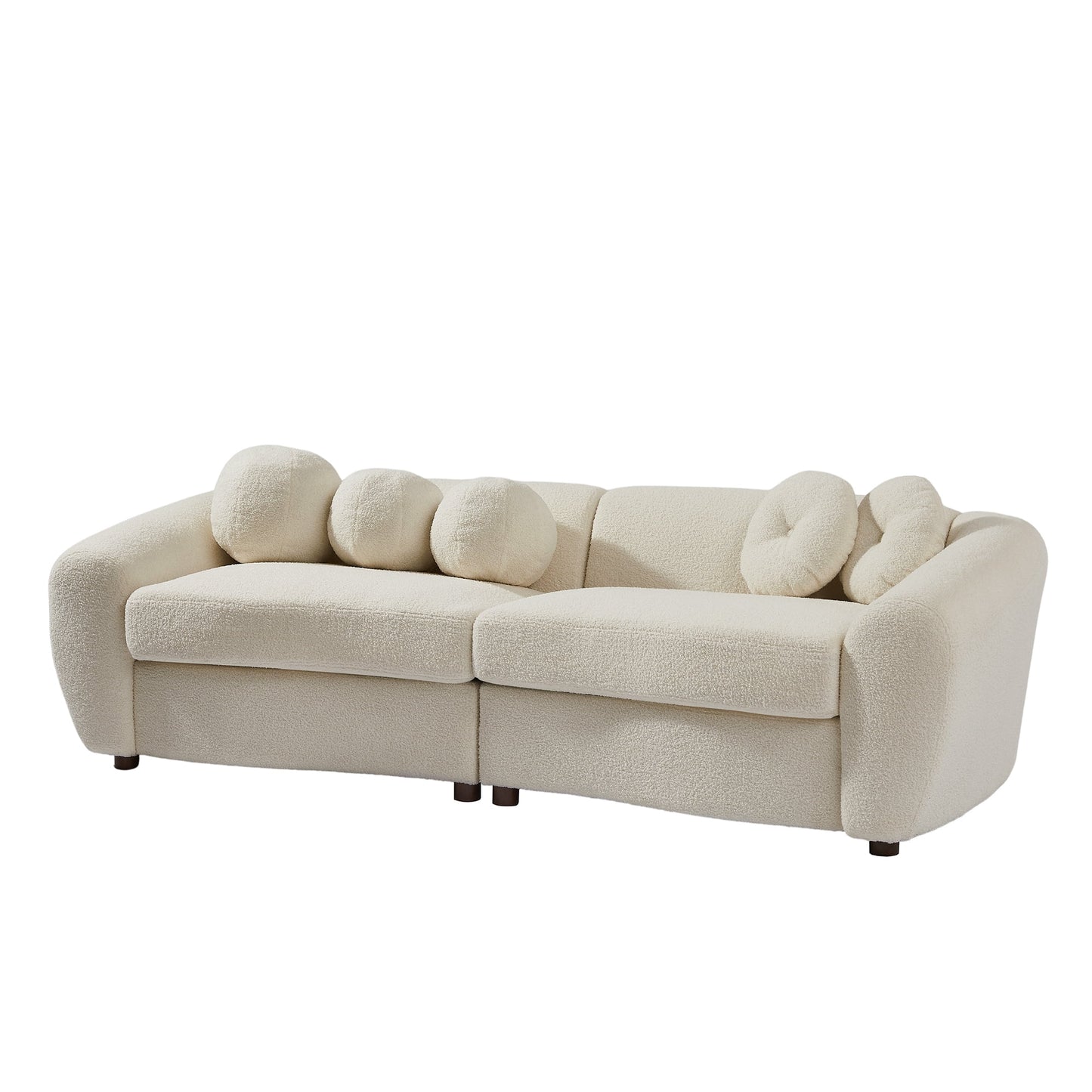 87" Loveseat Curved Sofa with 5 Pillows, Upholstered Teddy Fabric Couch for Living Room, Beige