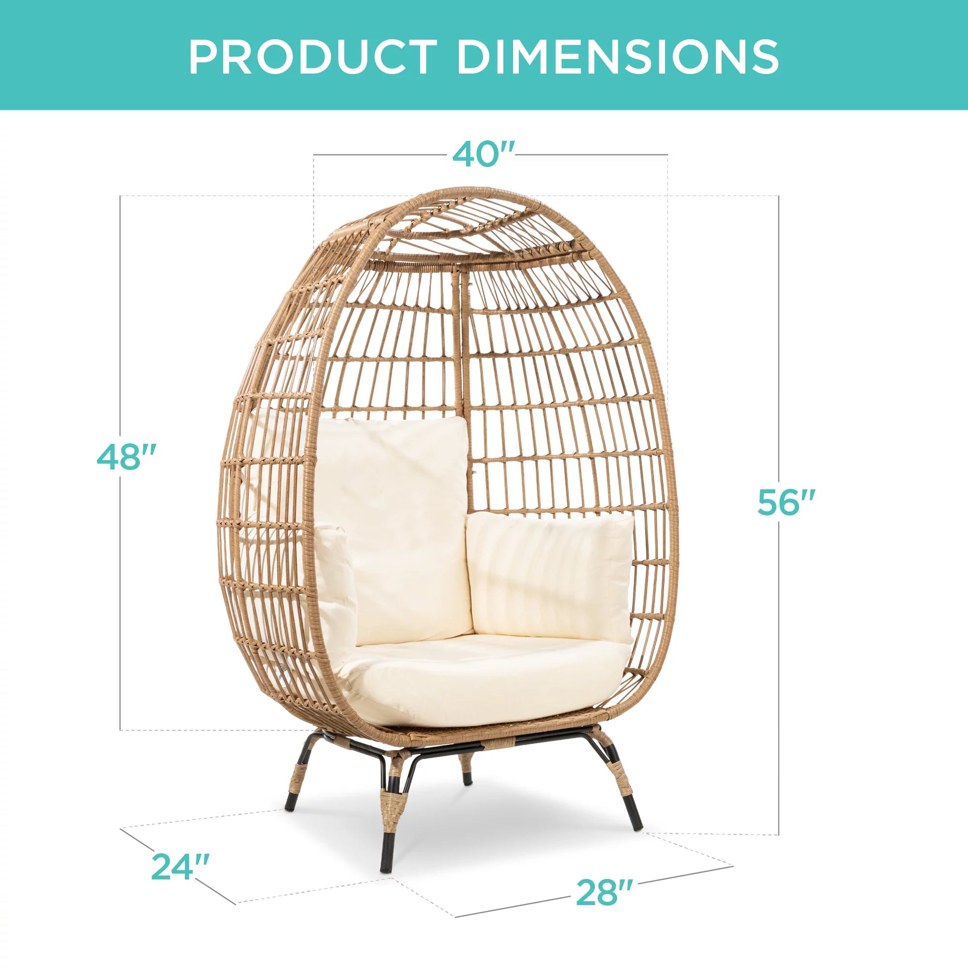 Wicker Egg Chair Oversized Indoor Outdoor Patio Lounger W/ Steel Frame, 440Lb Capacity - Navy