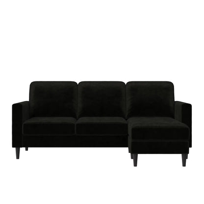 Cosmoliving Strummer Reversible Sectional Sofa Couch, Black Velvet