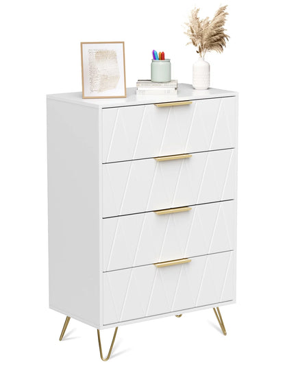 4 Drawer Dresser for Bedroom, Wood White Dresser with Wide Drawers and Metal Handles,Modern Dresser Chest for Bedroom,Living Room,Entryway