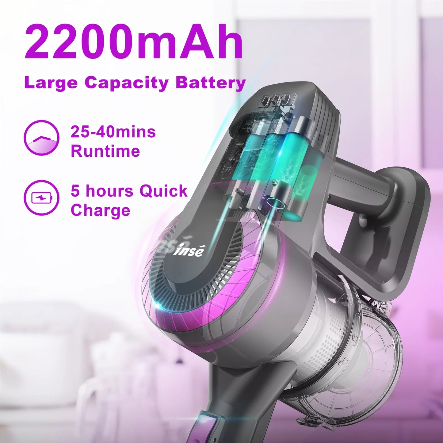 Cordless Vacuum Cleaner,6 in 1 Powerful Stick Handheld Vacuum with 2200Mah Rechargeable Battery,20Kpa Vacuum Cleaner,40Min Runtime,Lightweight Cordless Stick Vacuum for Hard Floor Carpet Pet Hair